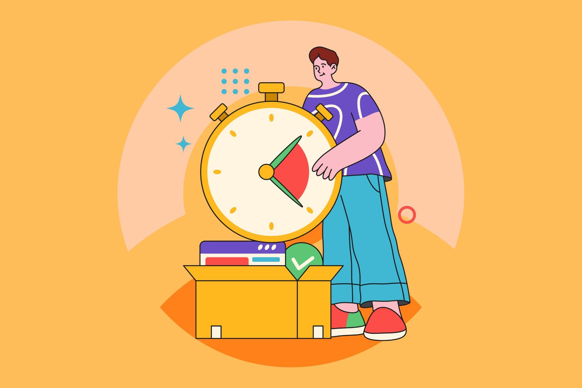 An illustration of an employee with timer clock.