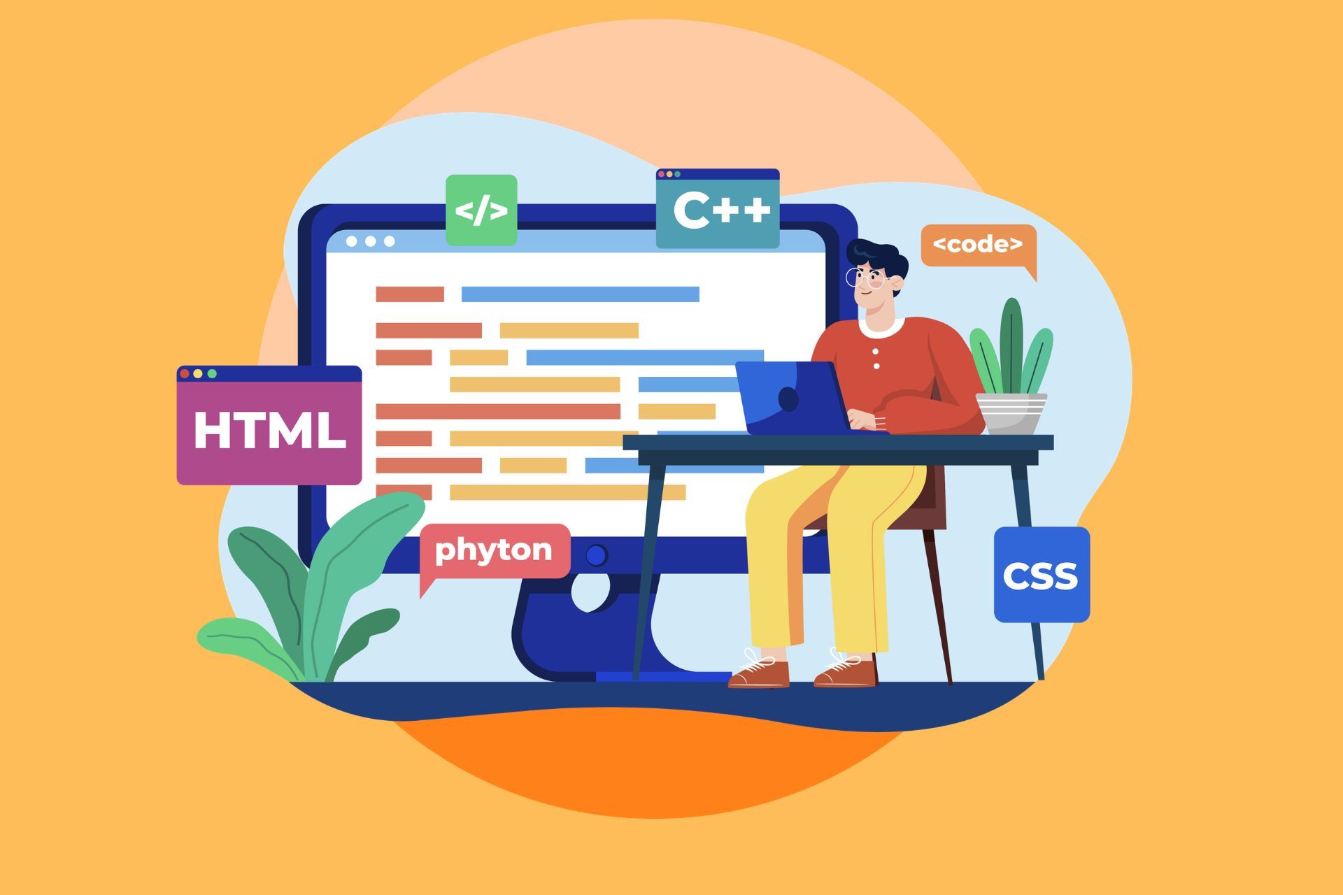 An illustration of a remote developer at work.