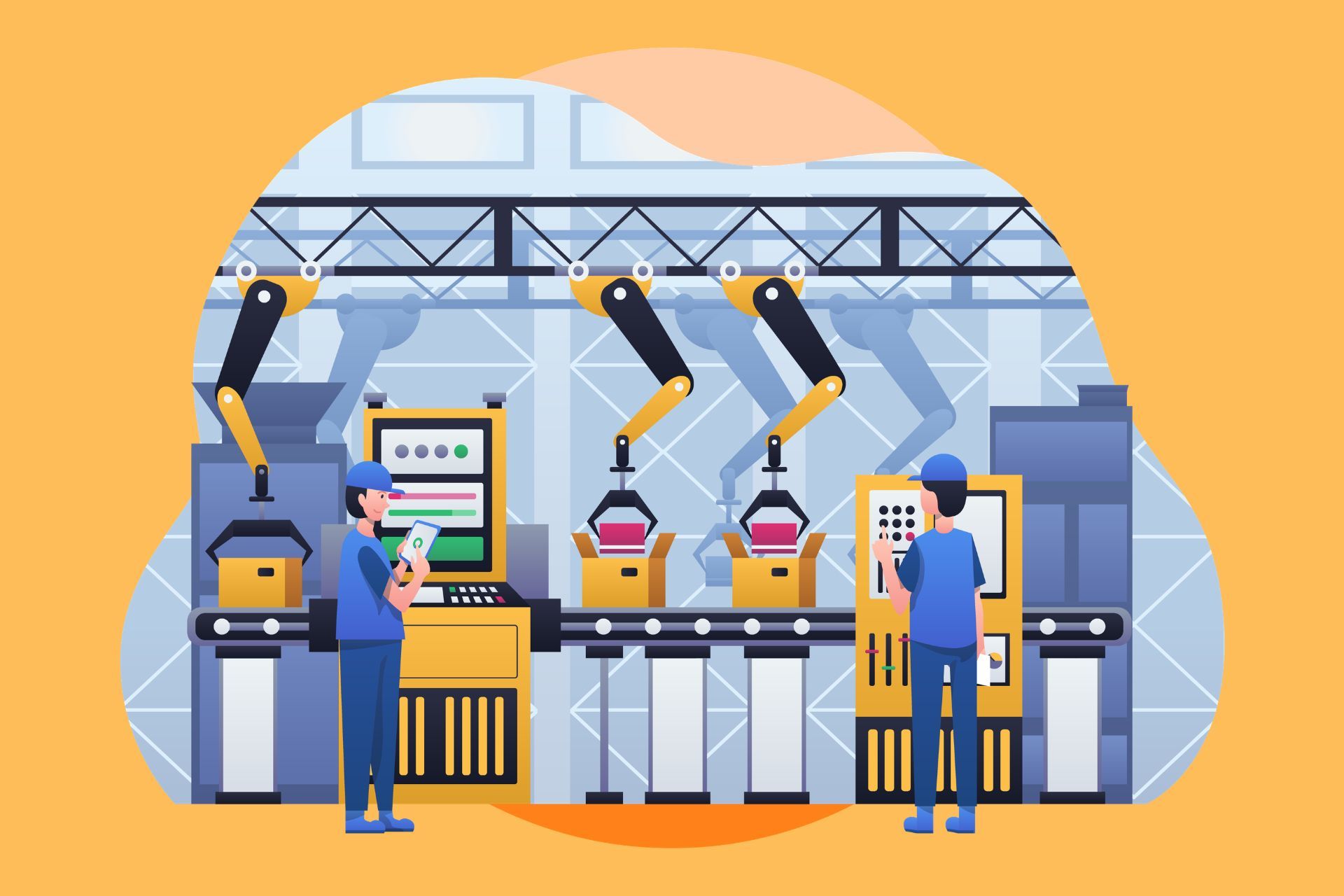 An illustration of production in a manufacturing company.